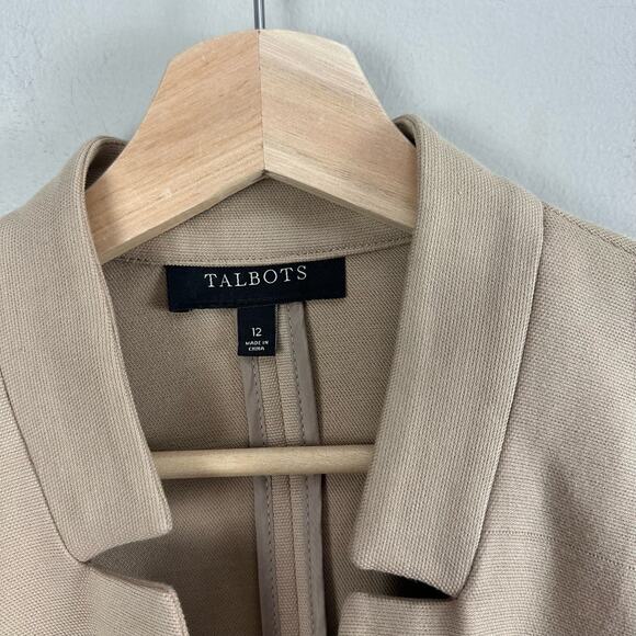 Talbots Ponte Knit Tan Khaki Collarsless Blazer Jacket 12 L Large - Picture 4 of 7